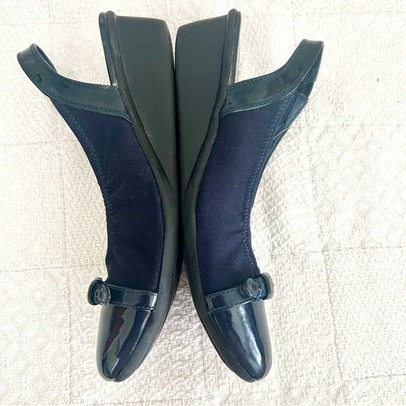 Anne Klein Slingback Wedge Shoes Navy Blue Glossy Toe Cap Comfort Davy size 8 - Picture 6 of 13